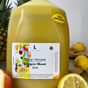 Fresh Ginger Detox, Juice Cleanse, Cold Press Juice, Ginger Root, Fruit Juice, Made Fresh Daily, Natural Juice, Fast Shipping,  Gallon