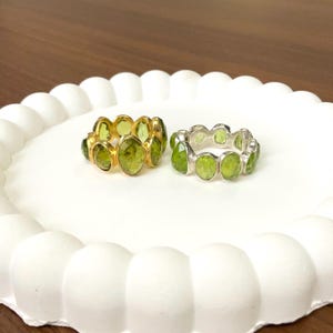 Rose Cut Peridot Ring | Gold Plated & Sterling Silver | Green Gemstone Band | August Birthstone Jewelry | Handmade Peridot Statement Ring
