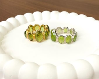 Rose Cut Peridot Ring | Vergoldet & Sterling Silber | Grünes Edelsteinband | August Geburtsstein Schmuck | Handgemachte Peridot Statement Ring