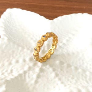 Gold Plated Silver Ring: Blue Sapphire & Diamond, Matte Finish, US 9