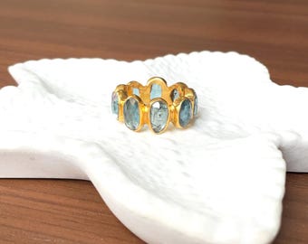 Vergoldeter Teal Moss Kyanit Ring: Sterling Silber Oval Edelstein