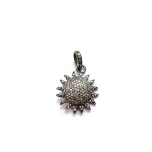 Pave Diamond Pendant, Diamond Pendant,Sun Charm Pendant, Silver Diamond Pendant, Pave Diamond Jewelry,Diamond Sun Pendant