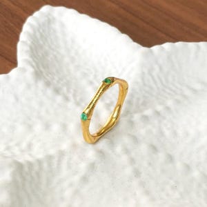 Emerald Ring | Gold Plated Sterling Silver | Dainty May Birthstone Ring | Minimalist Stacking Ring | Handmade Gift for Her