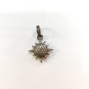 Pave Diamond Pendant, Diamond Pendant,Sun Charm Pendant, Silver Diamond Pendant, Pave Diamond Jewelry,Diamond Sun Pendant