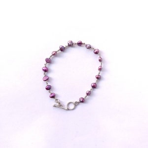 Purple Pearl Silver Bracelet,Silver Bracelet,Pearl Bracelet,Chain Bracelet,Purple Pearl Bracelet