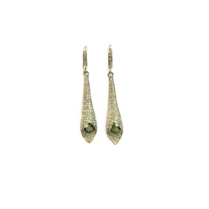 Pave Diamond Green & Pink Tourmaline Earrings: Sterling Silver Black Rhodium Finish