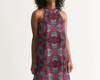 Women's Halter Dress Fuschia African Print