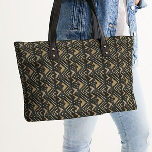 Stylish Tote Brown Bogolan African Print, faux leather image 3