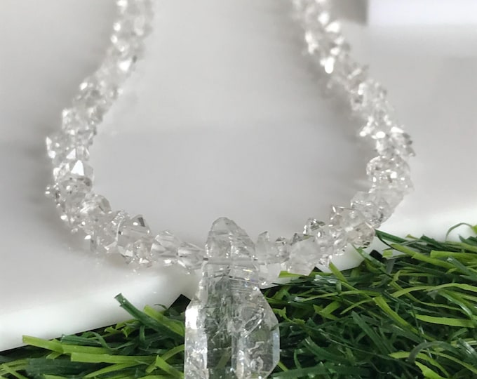Herkimer Diamond Necklace – 18 inches Raw Herkimer Diamond Quartz Crystal Gemstone Jewelry