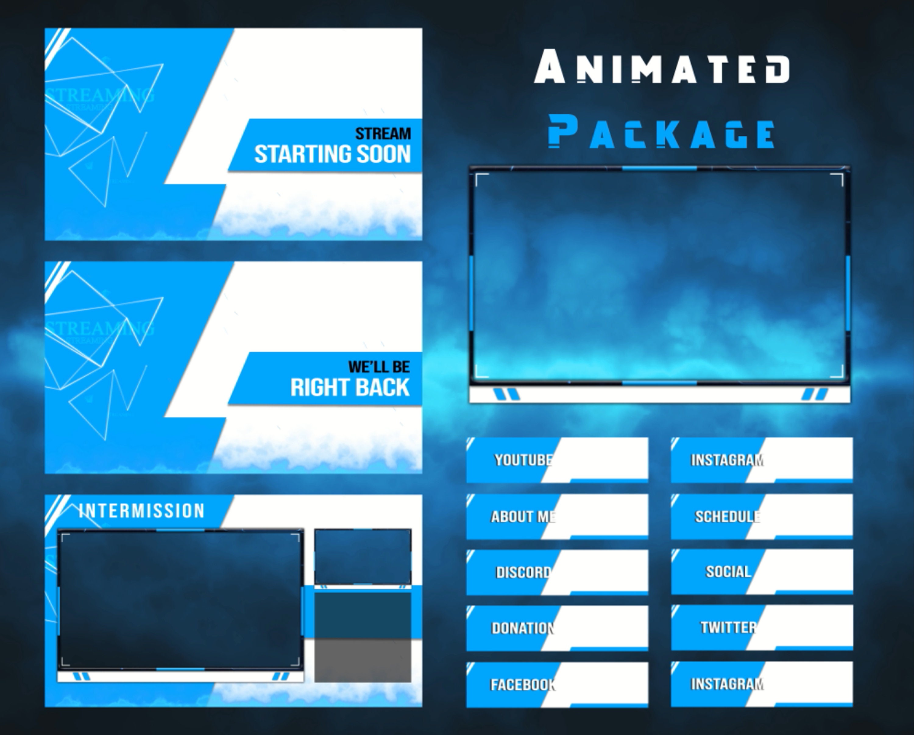 Twitch Overlays Animated Package Ready to Use blue Block - Etsy