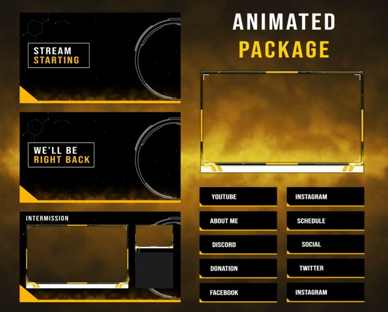 Twitch Overlays Animated Package Ready to Use dark Yellow Etsy