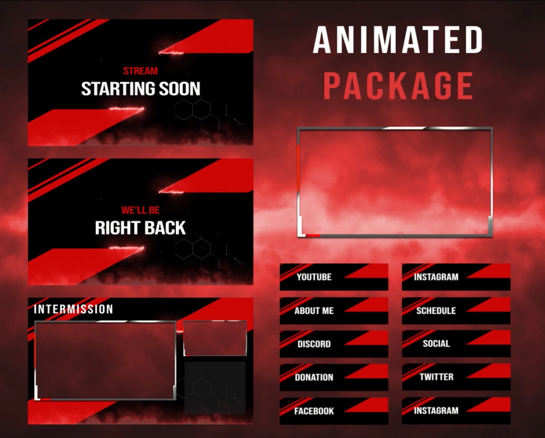Buy Twitch Overlays Animated Package, Ready to Use Red Smoke Line ...