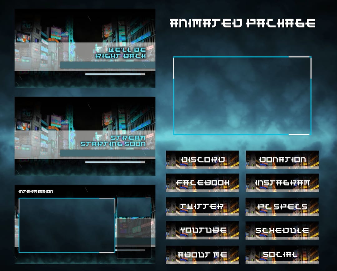 Type R Overlays Twitch Overlays Animated Package, Ready to Use blue City 2 Theme Simple ...