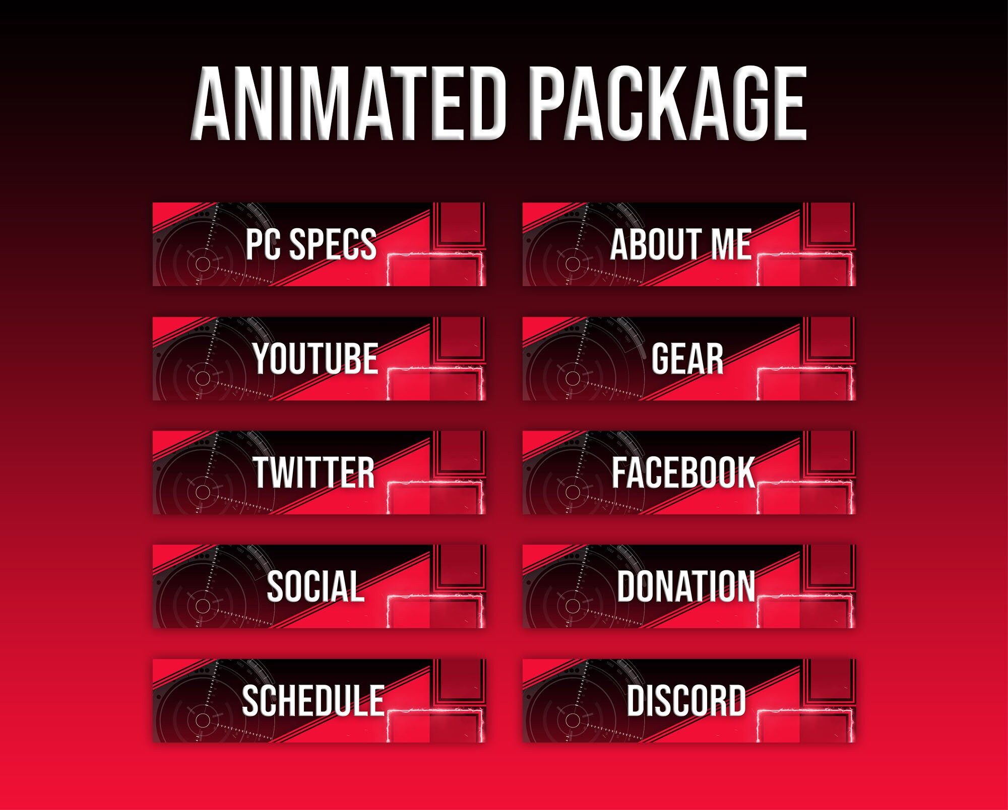 Type R Overlays Twitch Overlays Animated Package, Ready to Use RED Square Simple ...