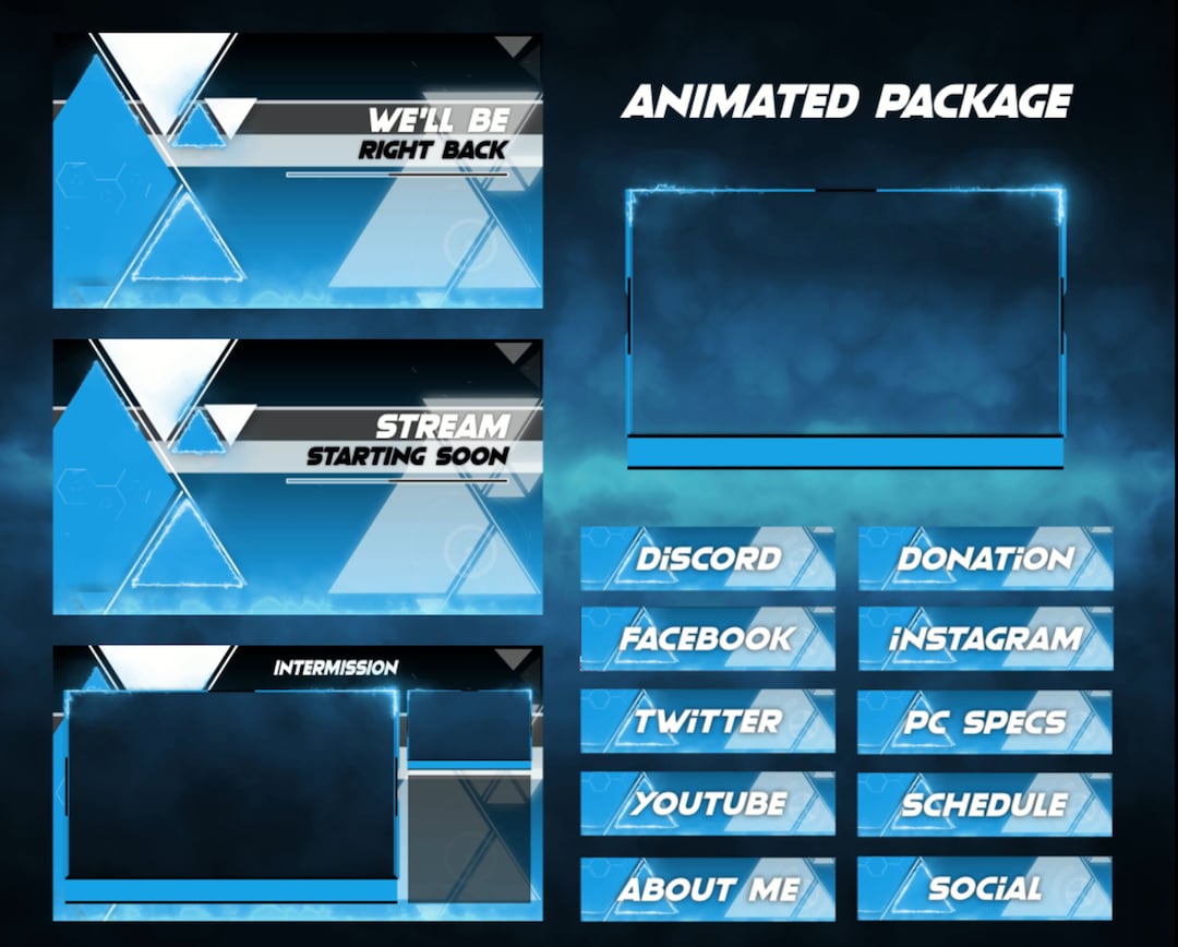 Twitch Overlays Animated Package Ready to Use blue Line - Etsy