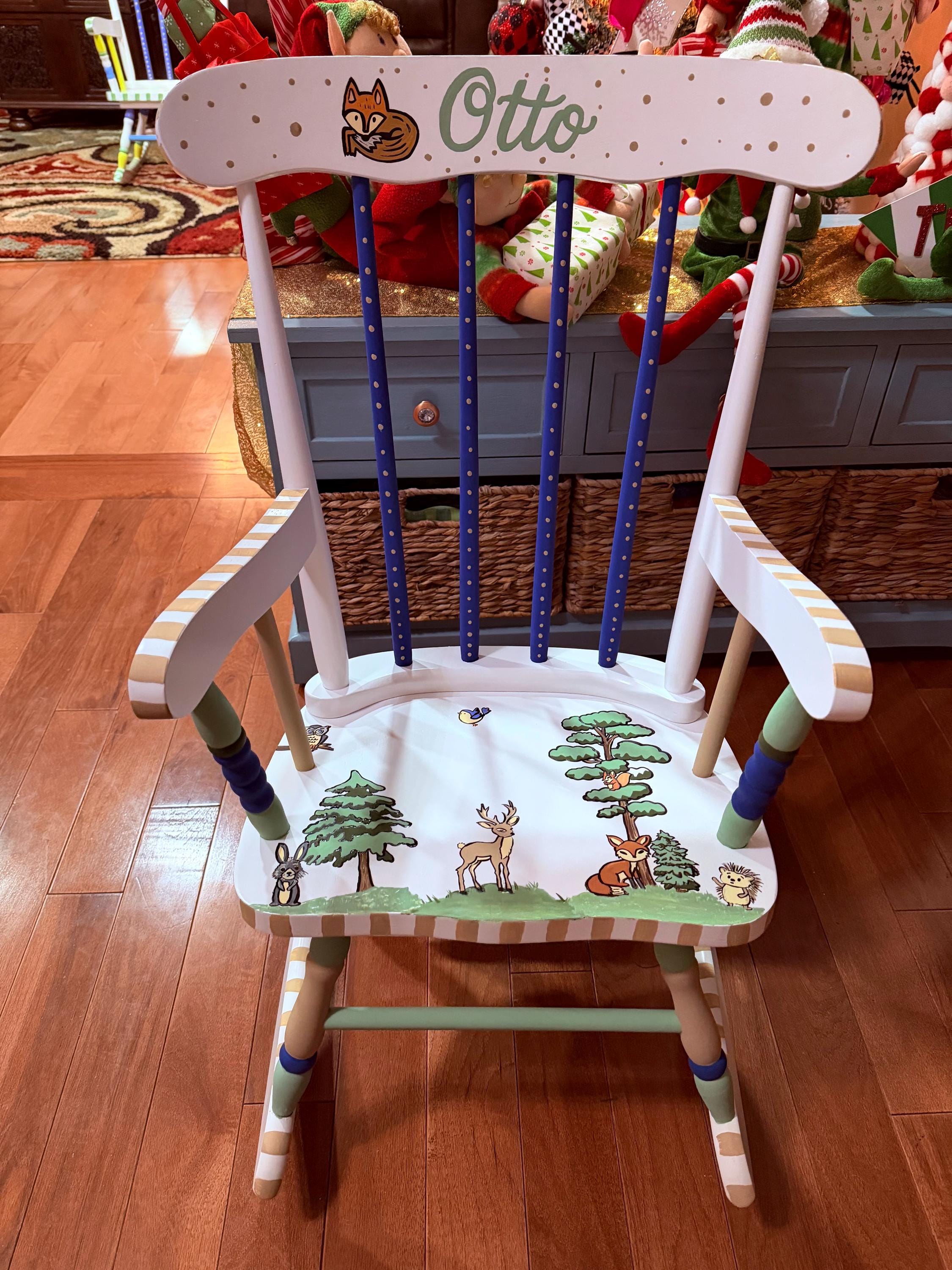 Children’s, Kids Personalized Hand Painted Rocking Chair First Birthday ...
