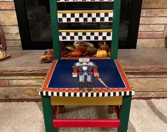 Hand painted Christmas Nutcracker Accent Chair Whimsical and Unique