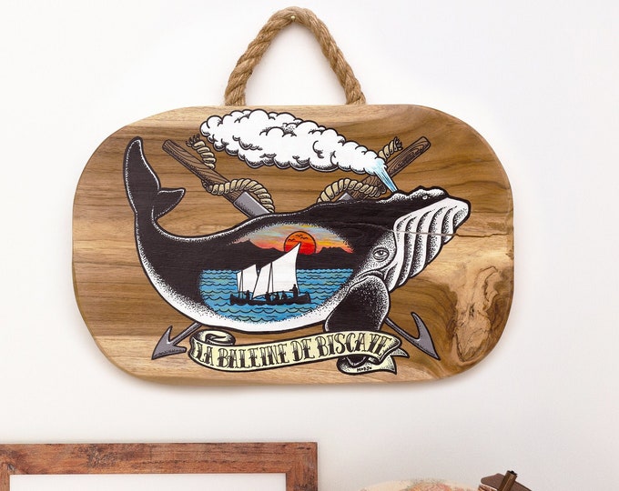 Peinture sur bois "La baleine de Biscaye" (34x22cm)