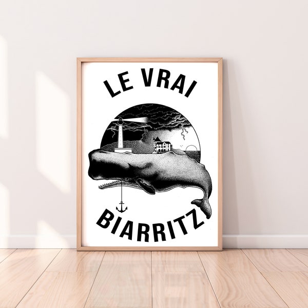 Affiche édition limitée d'une baleine à Biarritz - pays basque - sérigraphie