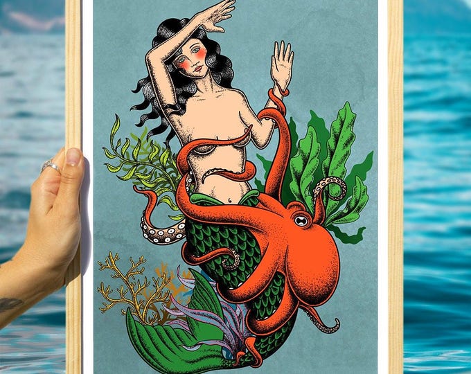 Affiche "Sea reine octopus" (30x40cm)