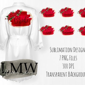 Red & Gold Watercolour - Floral - Bridal Party Robe Designs - PNG File - instant download - sublimation printing