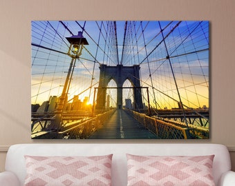 Brooklyn Bridge Canvas Wall Art | Architectural Canvas Print | Urban Sunset | Fine Art Canvas Photo Print | Great Big Wall Decor
