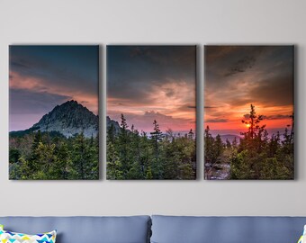 Panoramic Mountain Gallery Wall Art Set | Forest Sunset Canvas Print Set | Large Wall Art | Poster, Photo Paper, and 1 or 3 Piece Canvas Set