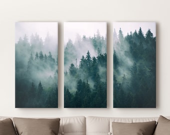 Misty Forest Pines Gallery Wall Art Set | Scandinavian Foggy Forest Canvas Print Set | Poster, Photo Paper, and 1 or 3 Piece Canvas Set