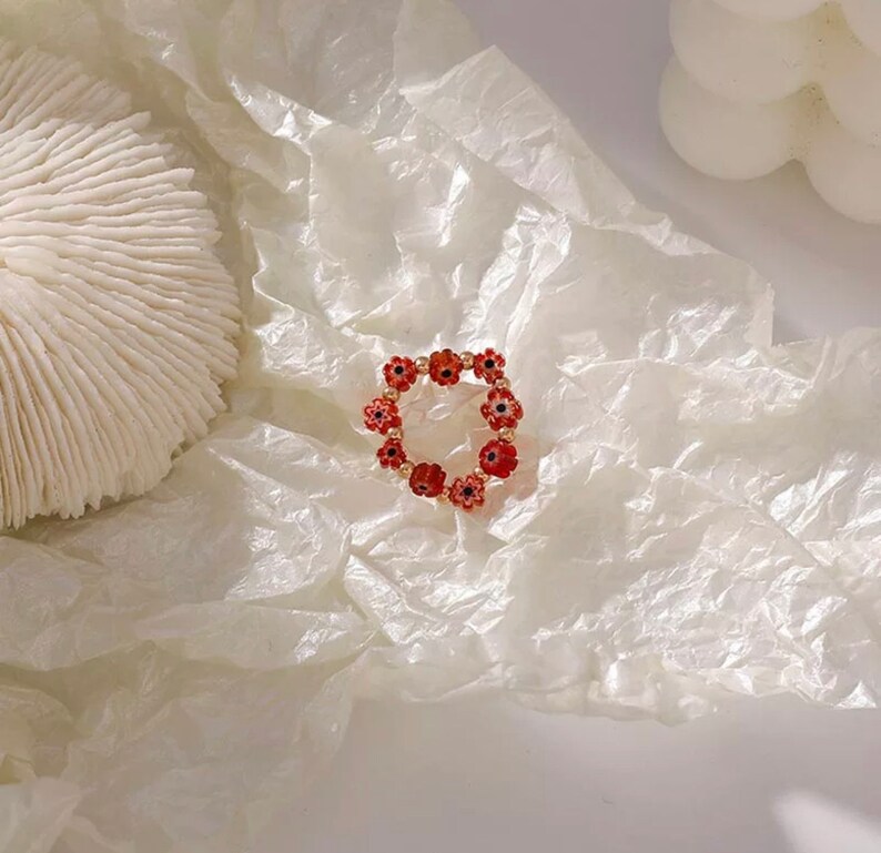 Colorful Beaded Jewelry Spring Time Flower Beaded Ring Dainty Ring