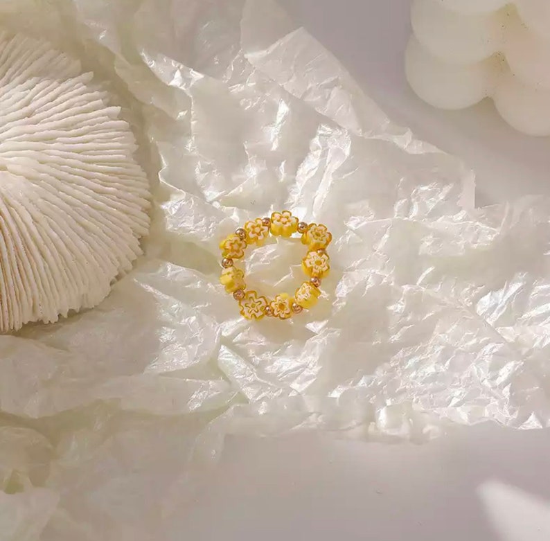 Colorful Beaded Jewelry Spring Time Flower Beaded Ring Dainty Ring