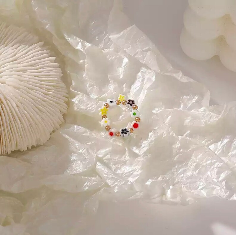 Colorful Beaded Jewelry Spring Time Flower Beaded Ring Dainty Ring