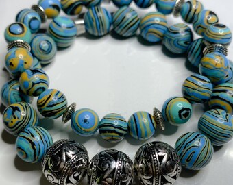 Blue Malachite & Silver Gemstone Bracelets