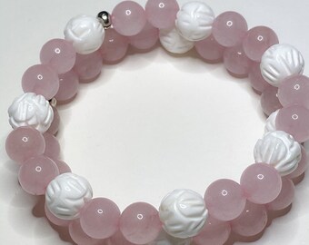 Pink Quartz & White Tridanca Gemstone Women's Bracelets