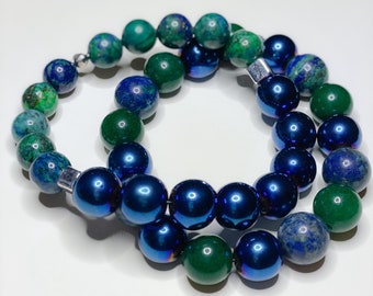 Azurite Malachite Chrysocolia, Enhanced Blue Hemalite, Emerald Green Jade