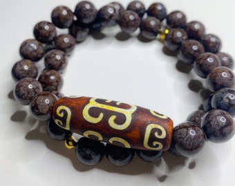 Tibetan Dzi Agate & Round Gemstone Bracelets