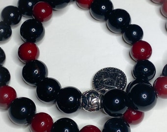 Red Shell Pearl & Black Onyx Gemstone Bracelets