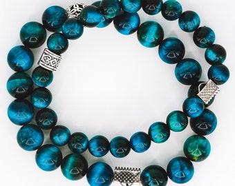 Blue/Green Tiger Eye Gem Stone Bracelet