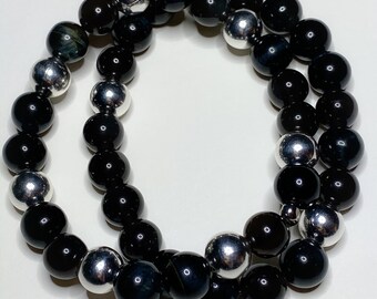 Rainbow Obsidian & SIlver Gemstone Bracelets