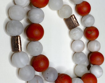 Matte Red Jasper & White Agate Gemstone Bracelets