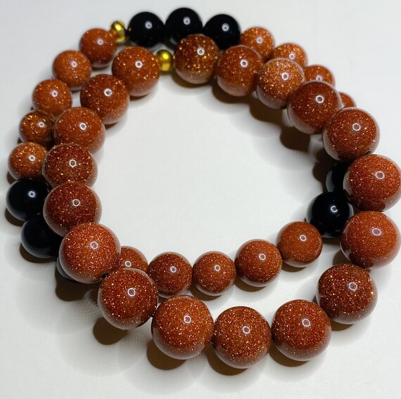 Gold Sandstone Black Obsidian Gemstone Bracelets