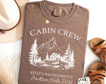 Cabin Crew Personalized Bachelorette Shirt - Custom Name and Location Bach Party T-Shirt - Mountain Girls Trip Shirt - Family Vacation Shirt