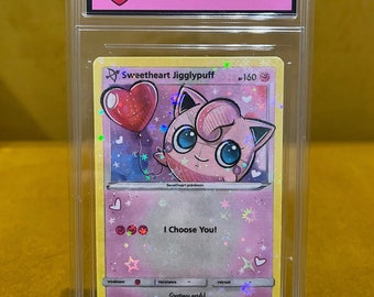 fan art customisable psa style slab with celebration trading card. Jiggly valentines anniversary card