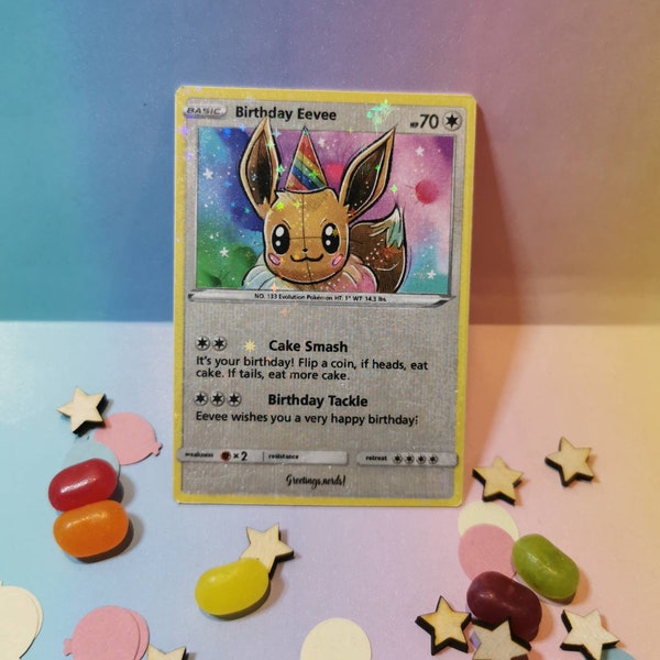 Birthday cute eevee celebration trading card  - cute gifts for him and her - nerdy gifts - kawaii gifts - TCG