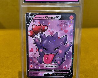 fan art customisable psa graded style display slab with celebration trading card. Chibi ghost type valentines anniversary card