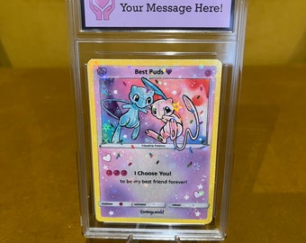 fan art customisable psa style slab with celebration trading card. Psychic mouse type best friends gift trading card