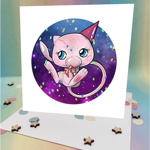 Space pink kitty , celebration card, greetings card - girls birthday boys birthday - birthday gift - nerdy gifts - cute presents