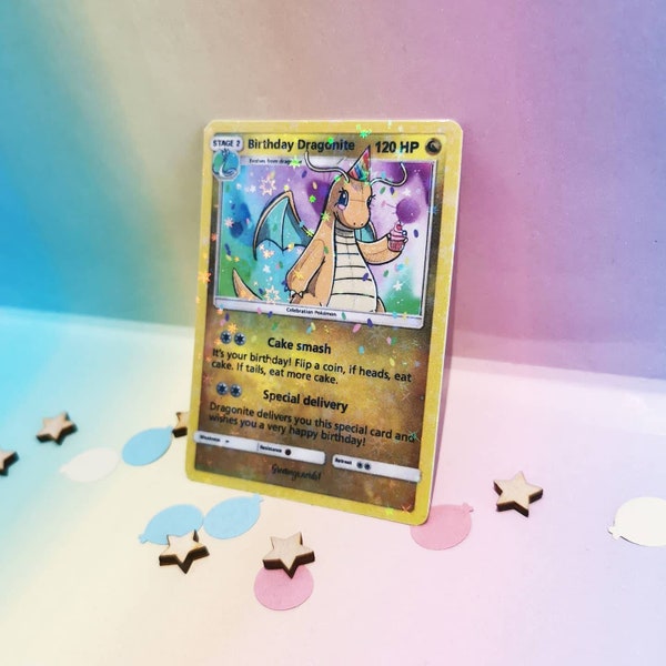 Birthday dragonite celebration trading card  - cute gifts for him and her - nerdy gifts - kawaii gifts - TCG