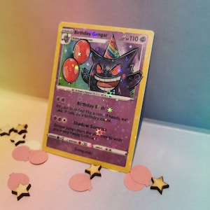 Birthday ghost type holographic celebration trading card  - cute gifts for him and her - nerdy gifts - kawaii gifts - TCG