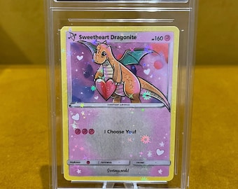 fan art customisable psa style slab with celebration trading card. Valentines anniversary chonky dragon card