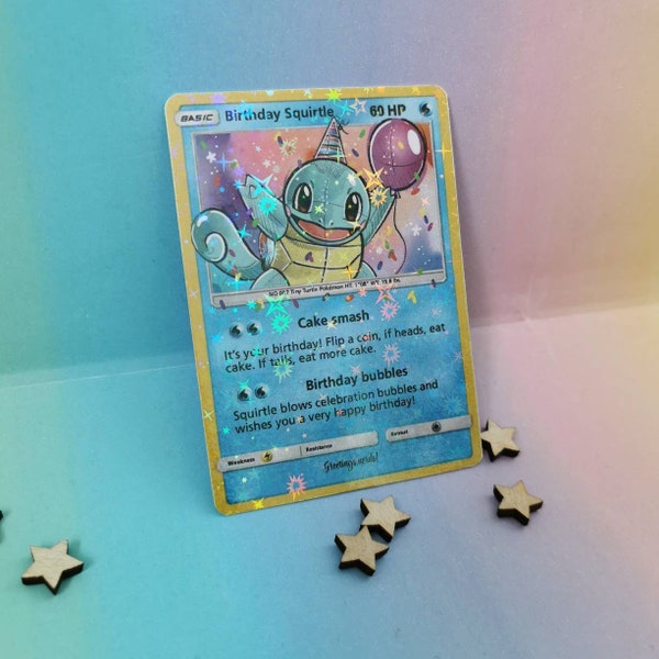 Birthday squirtle celebration trading card  - cute gifts for him and her - nerdy gifts - kawaii gifts - TCG